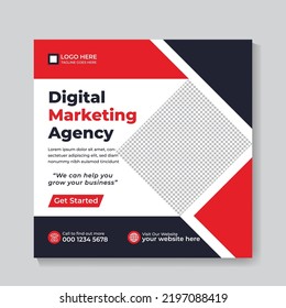 Digital Marketing Social Media Post Template, Digital marketing agency, Square Flyer Template, Editable web Banner Post Template, Digital Business Marketing Social Media Banner