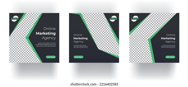 Digital Marketing Social Media Post Template, Digital marketing agency, Square Flyer Template, Editable web Banner Post Template. black green 