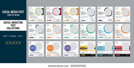 Digital Marketing Social Media Post design template Bundle Premium Vector