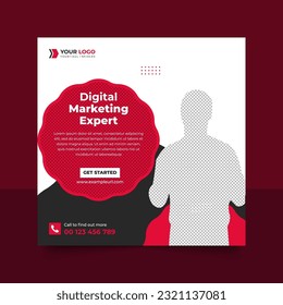 Digital Marketing Social Media Post Template, Digital marketing agency, Square Flyer Template, Digital Business Marketing Social Media Banner, Vector graphic ad template.