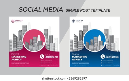 Digital Marketing Social Media Post banner Template, social media post banner design template. business marketing post. Digital marketing agency post banner