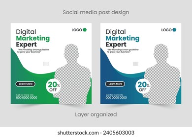 Digital marketing social media post design, Facebook, twitter, Instagram, marketing design, square post, agency banner, poster, modern layout.