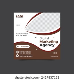 Digital Marketing Social Media Post Template, Digital marketing agency, Square Flyer Template, Editable web Banner Post Template.