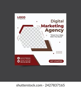 Digital Marketing Social Media Post Template, Digital marketing agency, Square Flyer Template, Editable web Banner Post Template.