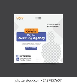 Digital Marketing Social Media Post Template, Digital marketing agency, Square Flyer Template, Editable web Banner Post Template.