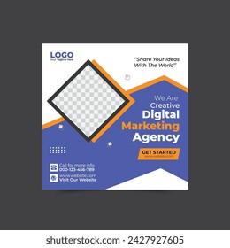 Digital Marketing Social Media Post Template, Digital marketing agency, Square Flyer Template, Editable web Banner Post Template