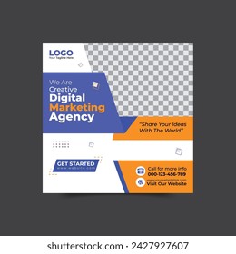 Digital Marketing Social Media Post Template, Digital marketing agency, Square Flyer Template, Editable web Banner Post Template