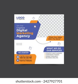 Digital Marketing Social Media Post Template, Digital marketing agency, Square Flyer Template, Editable web Banner Post Template 