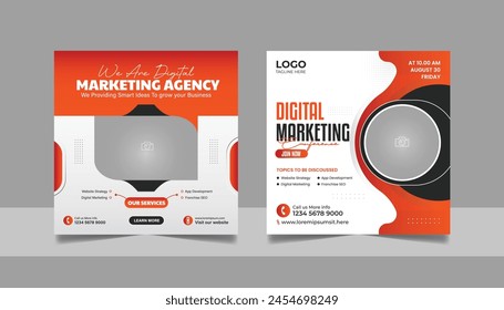 Digital Marketing Social Media Post Template, Online Live Webinar, Business Conference, Guest Speaker Web Banner Square Flyer Design Set.