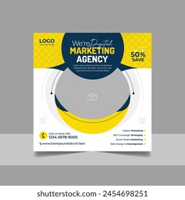 Digital Marketing Social Media Post Template, Online Live Webinar, Business Conference, Guest Speaker Web Banner Square Flyer Design Set.