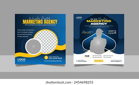 Digital Marketing Social Media Post Template, Online Live Webinar, Business Conference, Guest Speaker Web Banner Square Flyer Design Set.