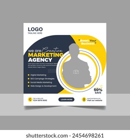 Digital Marketing Social Media Post Template, Online Live Webinar, Business Conference, Guest Speaker Web Banner Square Flyer Design Set.