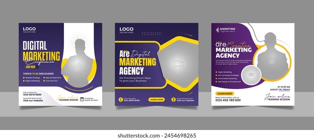 Digital Marketing Social Media Post Template, Online Live Webinar, Business Conference, Guest Speaker Web Banner Square Flyer Design Set.