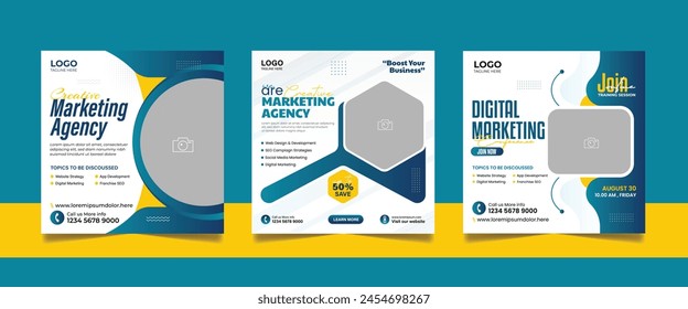 Digital Marketing Social Media Post Vorlage, Online-Live-Webinar, Geschäftskonferenz, Gastredner Web Banner Square Flyer Design Set.