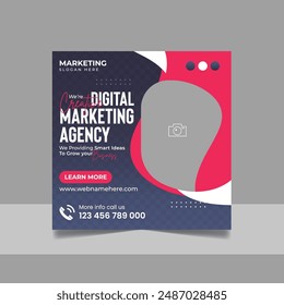 Digital Marketing Social Media Post Template, Online Live Webinar, Business Conference, Guest Speaker Web Banner Square Flyer Design.