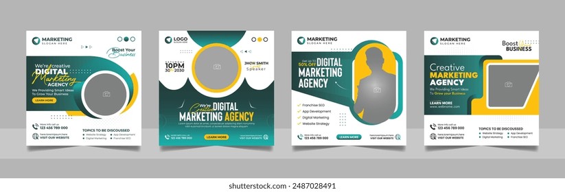 Digital Marketing Social Media Post Template, Online Live Webinar, Business Conference, Guest Speaker Web Banner Square Flyer Design Set.