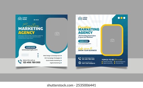 Digital Marketing Social Media Post Template, Online Live Webinar, Business Conference, Guest Speaker Web Banner Square Flyer Design Set.