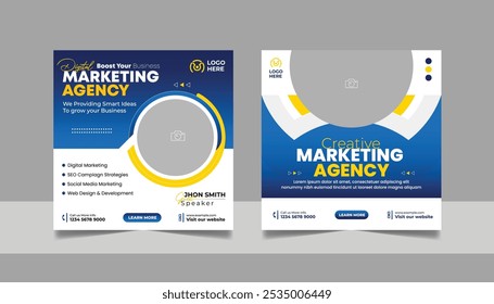 Digital Marketing Social Media Post Template, Online Live Webinar, Business Conference, Guest Speaker Web Banner Square Flyer Design Set.