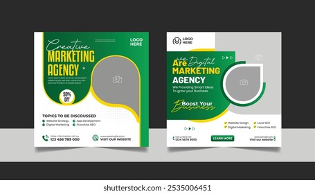 Digital Marketing Social Media Post Template, Online Live Webinar, Business Conference, Guest Speaker Web Banner Square Flyer Design Set.