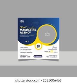 Digital Marketing Social Media Post Template, Online Live Webinar, Business Conference, Guest Speaker Web Banner Square Flyer Design Set.