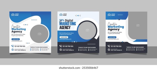 Digital Marketing Social Media Post Template, Online Live Webinar, Business Conference, Guest Speaker Web Banner Square Flyer Design Set.