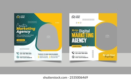 Digital Marketing Social Media Post Template, Online Live Webinar, Business Conference, Guest Speaker Web Banner Square Flyer Design Set.