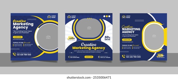 Digital Marketing Social Media Post Template, Online Live Webinar, Business Conference, Guest Speaker Web Banner Square Flyer Design Set.