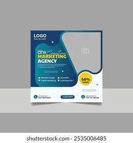 Digital Marketing Social Media Post Template, Online Live Webinar, Business Conference, Guest Speaker Web Banner Square Flyer Design Set.