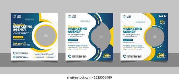 Digital Marketing Social Media Post Template, Online Live Webinar, Business Conference, Guest Speaker Web Banner Square Flyer Design Set.