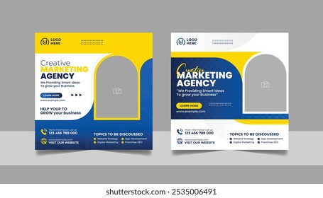 Digital Marketing Social Media Post Template, Online Live Webinar, Business Conference, Guest Speaker Web Banner Square Flyer Design Set.