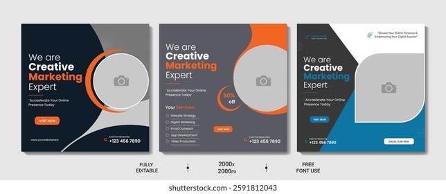 Digital Marketing Social Media Post banner Template, social media post banner design template. business marketing post. Digital marketing agency post banner, Digital marketing expert banner.