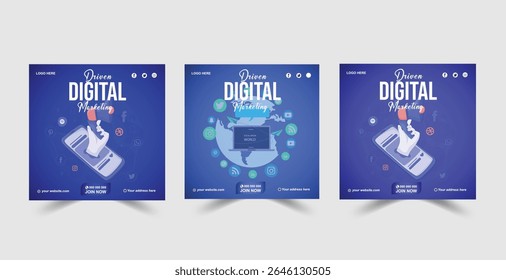 Digital marketing social media post template. Social media ads vector templates fully editable for advertising design, digital marketing, and corporate social media Instagram posts and web banners.