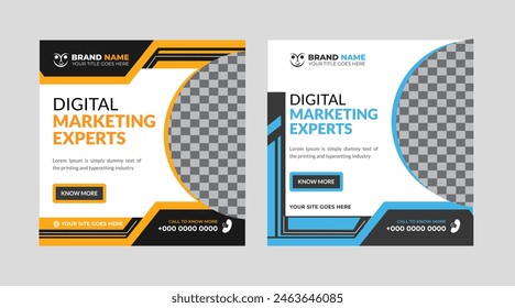 Digital marketing Social media poster template design with yellow and blue color ,square online marketing business promotion banner design template