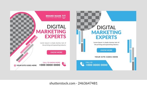 Digital marketing Social media poster template design with pink and blue color ,square online marketing business promotion  banner design template