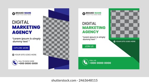 Digital marketing Social media poster template design with green and blue color ,square online marketing business promotion  banner design template