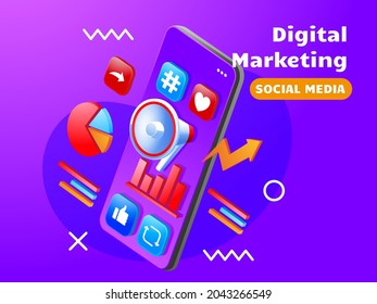 Digital marketing social media with smartphone