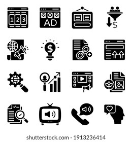 Paquete de iconos sólidos de marketing digital