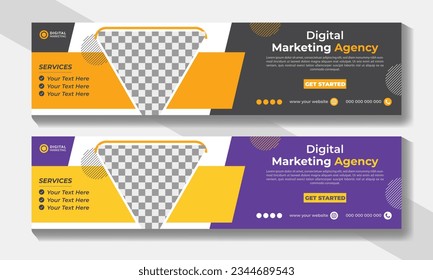 Solución de marketing digital con diseño de banner enlazado con formas geométricas