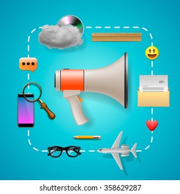Digital marketing, speaker and icons