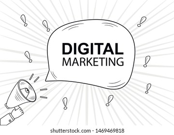 Digital marketing speech bubble.Marketing design badges with loudspeaker. Advertising concept.