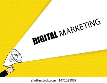 Digital marketing speech bubble.Marketing design badges with loudspeaker. Advertising concept.