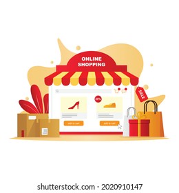Digital marketing, store, e-commerce shopping concept, online shop application resembles a conventional store.