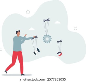 Digital marketing strategies and influence tactics..Promotion and advertisement strategy to attract customers .flat characters.