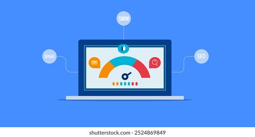 Digital marketing strategy analysis, Digital campaign, SEO, Social media, Email performance analytics - vector illustration with icons