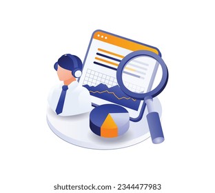 Digital marketing strategy business analysis flat and isometric illustration