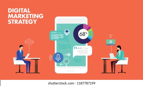 Digital Marketing Strategy - Can Use For Marketing Campaign, Business, U-tube, Website, Blog, Mobile, Commercial, Editorial, And Others. Vector.