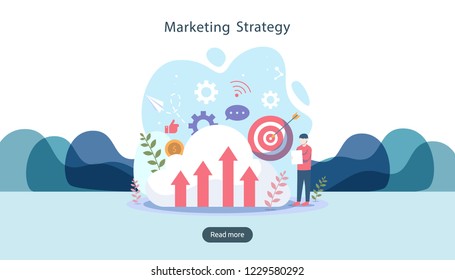 digital marketing strategy concept with tiny people character. online ecommerce business in modern flat design template for web landing page, banner, presentation, social media. Vector illustration