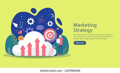 digital marketing strategy concept with tiny people character. online ecommerce business in modern flat design template for web landing page, banner, presentation, social media. Vector illustration