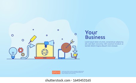 ilustración vectorial del concepto de estrategia de marketing digital. Gráficos de crecimiento del negocio y aumento de los gráficos para el éxito. Rendimiento de la inversión o aumento de beneficios. Las finanzas se extienden por pancartas