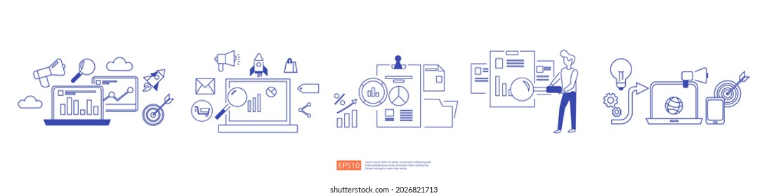 digital marketing strategy concept vector illustration. Business growth graph and chart increase to success. Return on investment ROI or increase profit. Finance stretching rising up for banner